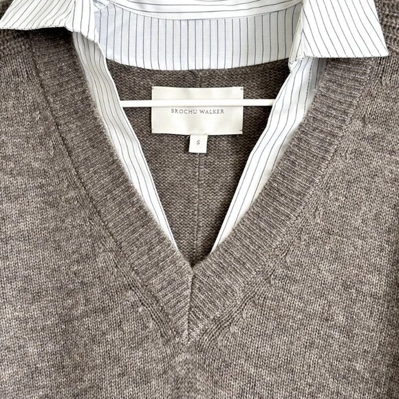 BROCHU WALKER The Looker Layered V-Neck Cashmere Blend Sweater in Gray Size S - Picture 2 of 11